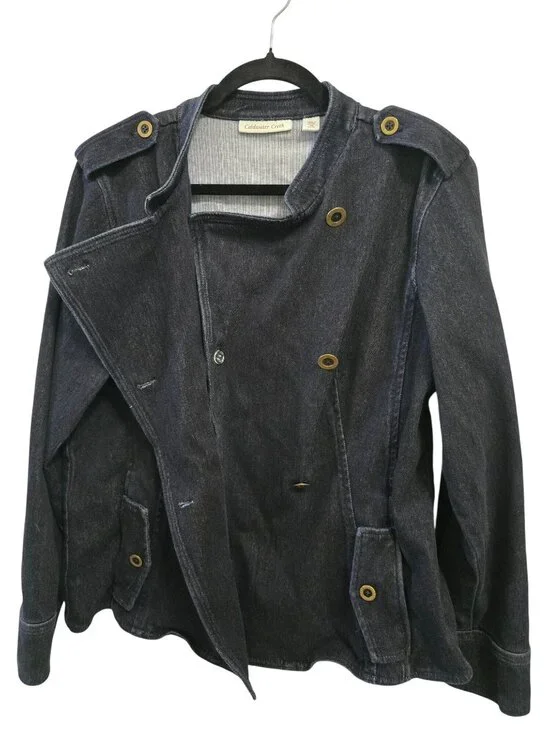 Coldwater Creek Double-Breasted Denim Jacket Womens M  Dark Wash - Picture 6 of 10